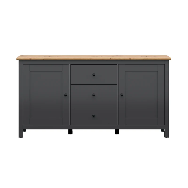 Buffet 2 portes 3 tiroirs Duck Gris anthracite et Bois