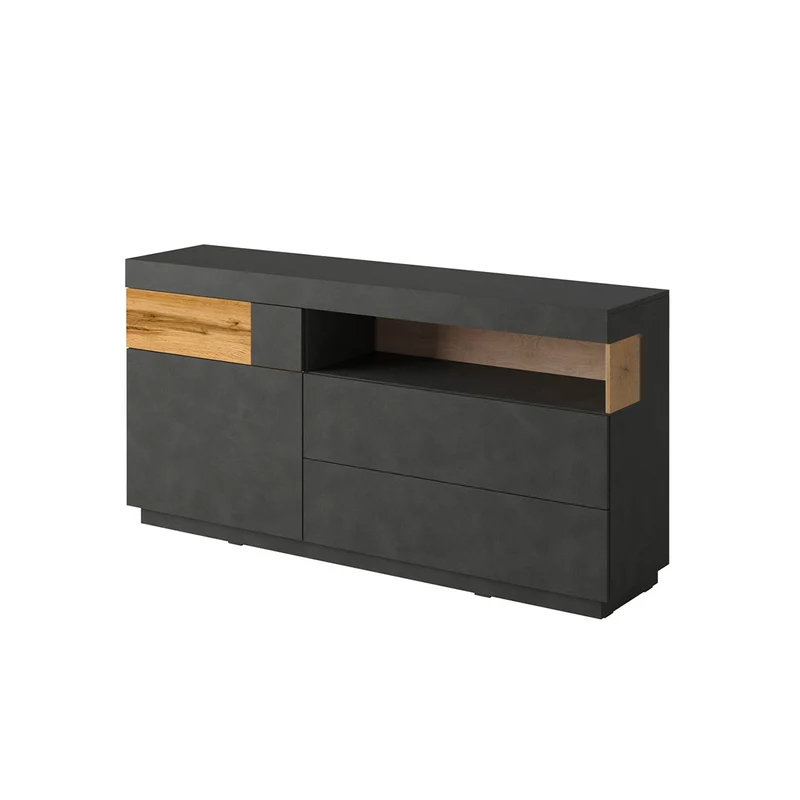 Buffet 1 porte 3 tiroirs Andrea Gris anthracite et Bois