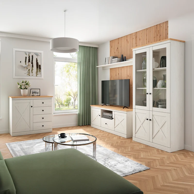 Commode 1 porte 4 tiroirs Victoria Blanc et Bois