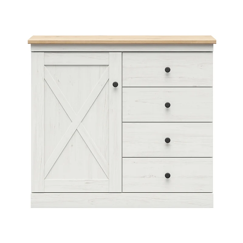 Commode 1 porte 4 tiroirs Victoria Blanc et Bois
