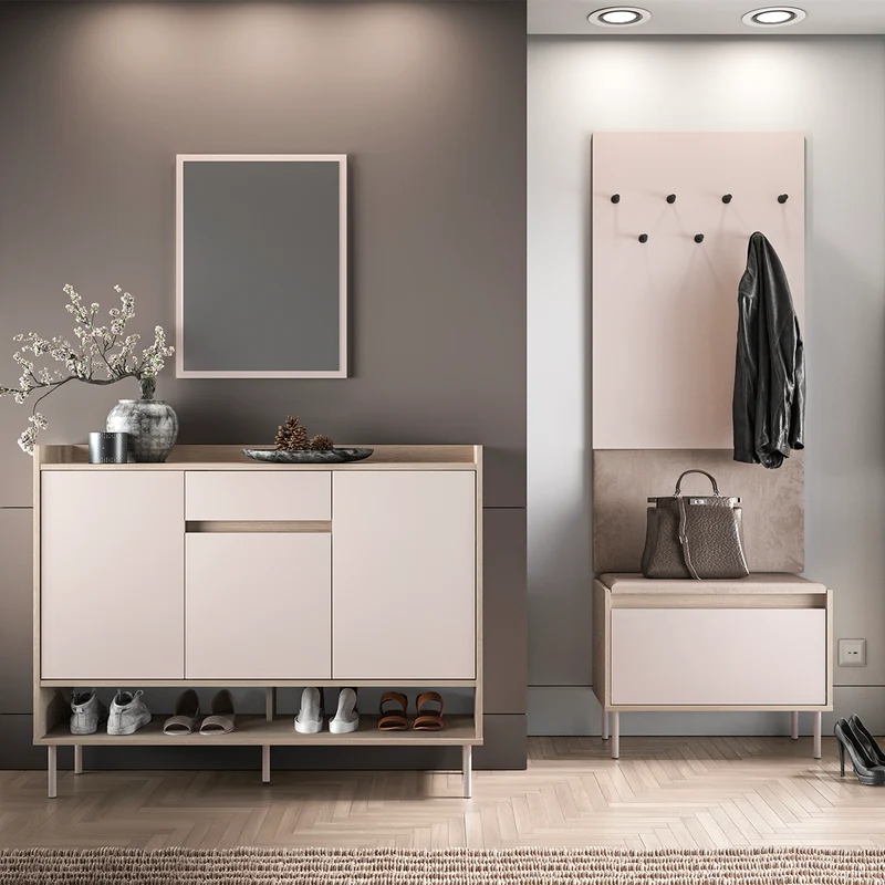 Meuble à chaussures 3 portes 1 tiroir Alos Cachemire et Bois