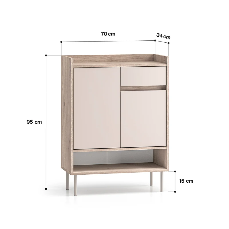 Meuble à chaussures 2 portes 1 tiroir Alos Cachemire et Bois