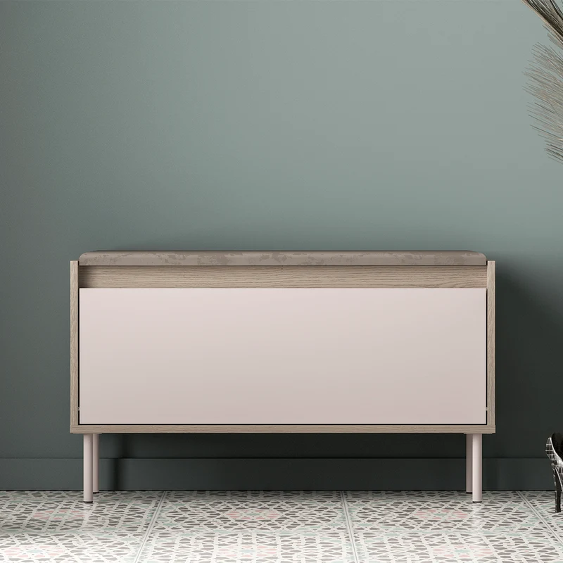 Banc meuble à chaussures long 1 porte Alos Cachemire et Bois