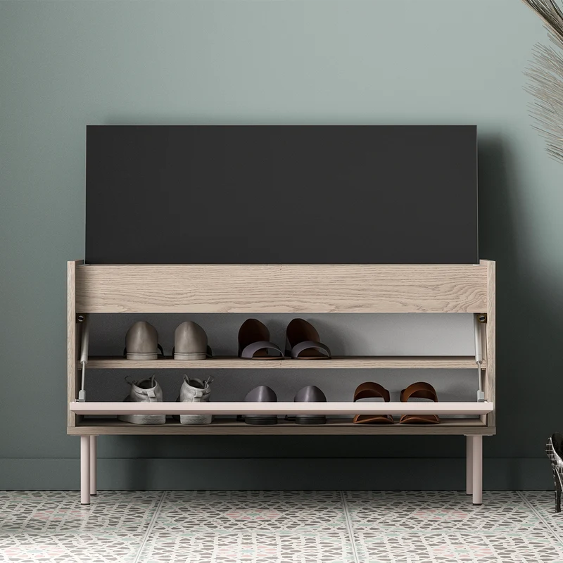 Banc meuble à chaussures long 1 porte Alos Cachemire et Bois