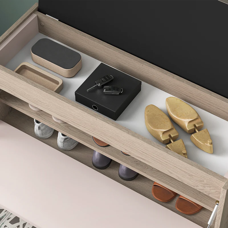 Banc meuble à chaussures long 1 porte Alos Cachemire et Bois