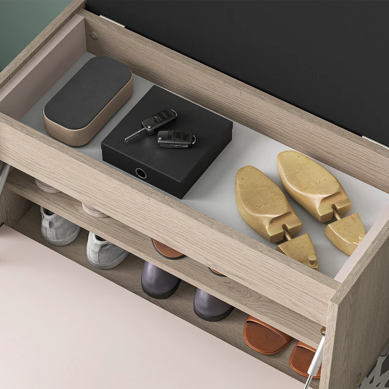 Banc meuble à chaussures 1 porte Alos Cachemire et Bois