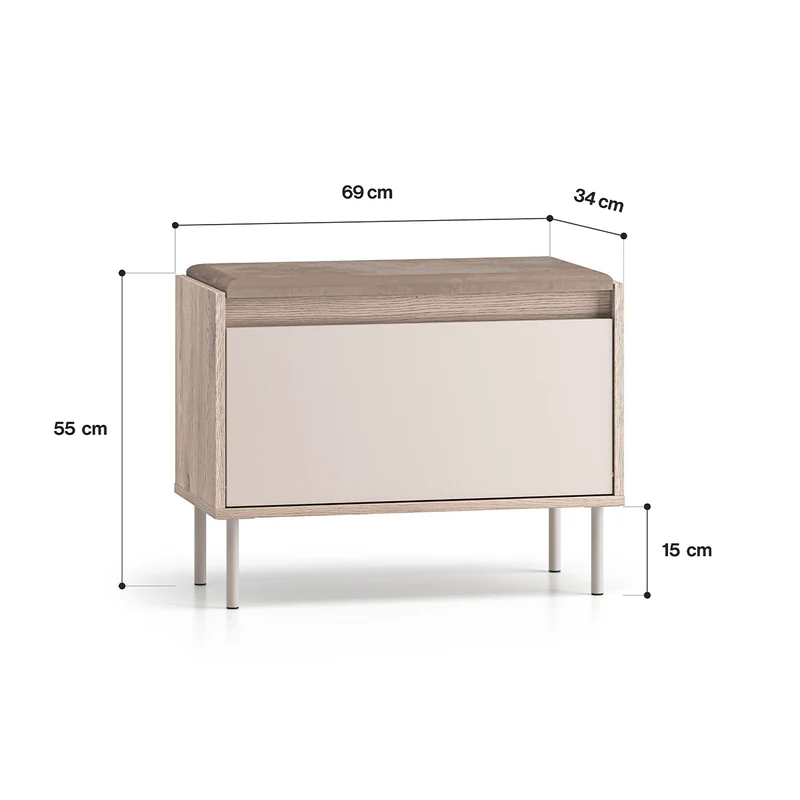 Banc meuble à chaussures 1 porte Alos Cachemire et Bois