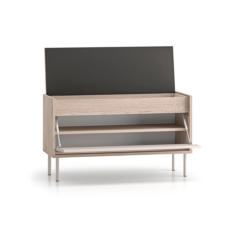 Meuble entrée porte-manteau et banc à chaussures long 1 porte Alos Cachemire et Bois