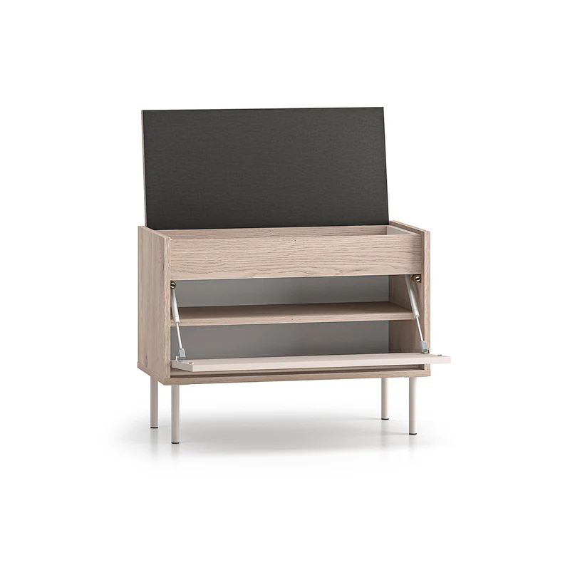 Meuble entrée porte-manteau et banc à chaussures 1 porte Alos Cachemire et Bois