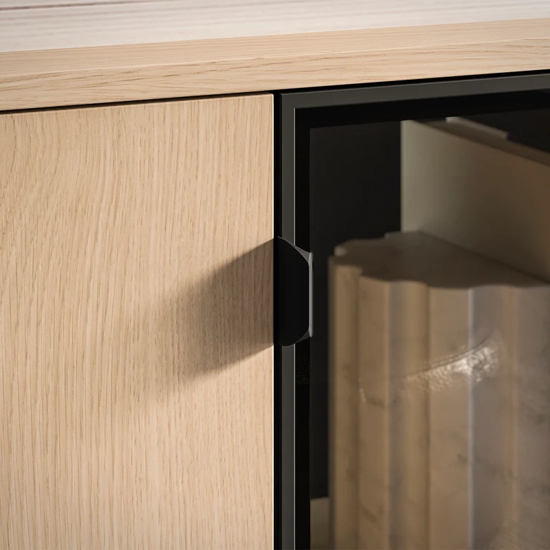 Buffet 2 portes 3 tiroirs LED inclus Paige Bois et Noir