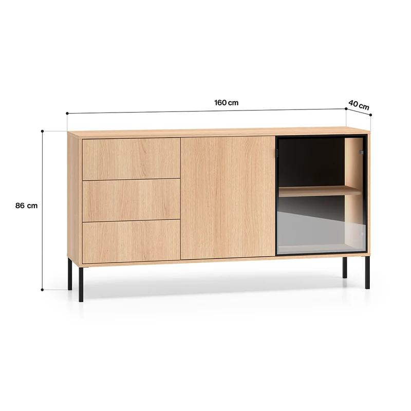 Buffet 2 portes 3 tiroirs LED inclus Paige Bois et Noir