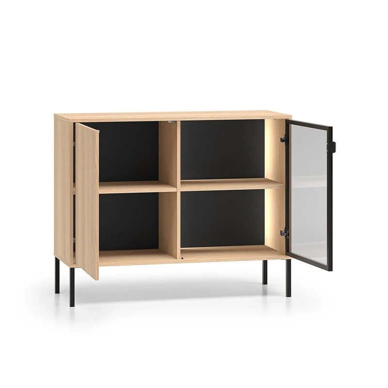 Buffet 2 portes LED inclus Paige Bois et Noir