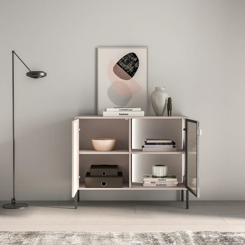 Buffet 2 portes LED inclus Paige Cachemire et Noir