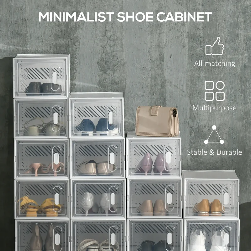 18 Pack Shoe Storage Boxes, Clear Plastic Stackable Organizers
