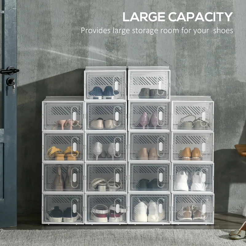 18 Pack Shoe Storage Boxes, Clear Plastic Stackable Organizers