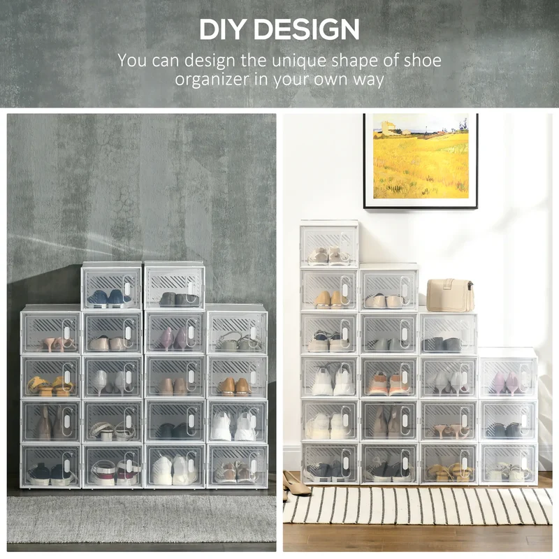 18 Pack Shoe Storage Boxes, Clear Plastic Stackable Organizers