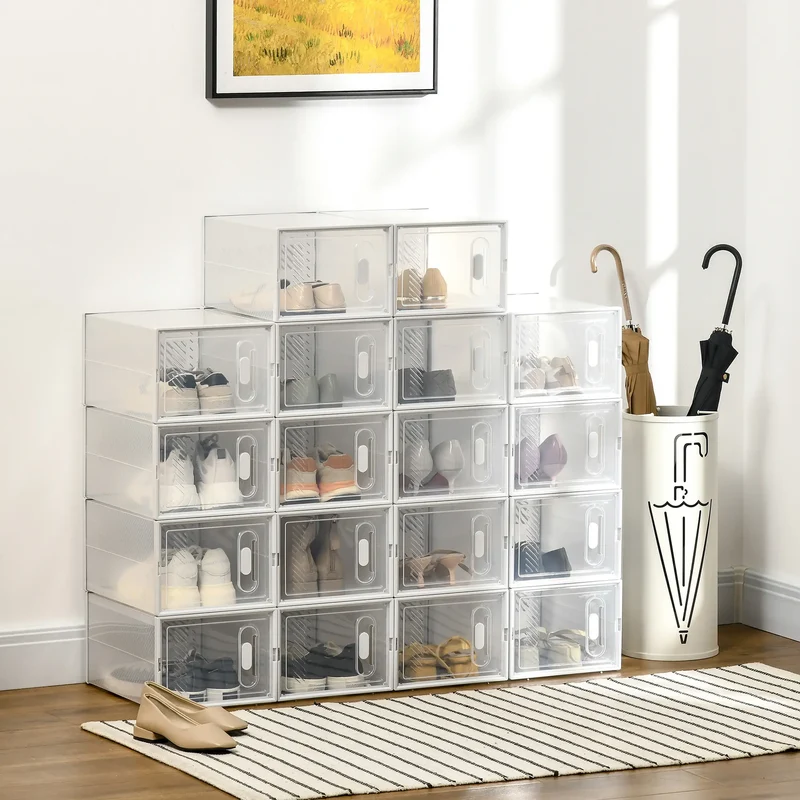 18 Pack Shoe Storage Boxes, Clear Plastic Stackable Organizers