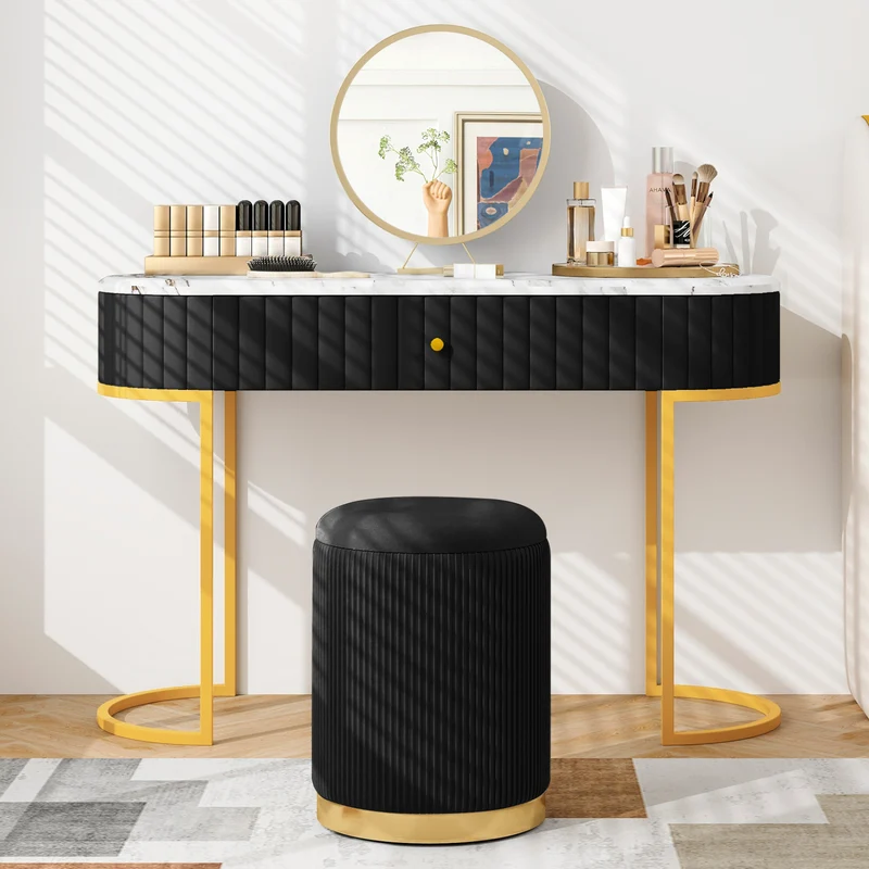 Velvet Linen Fabric Storage Ottoman Set, 2 Piece, Black