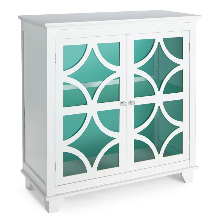 Kitchen Buffet Sideboard, Glass Doors, Green