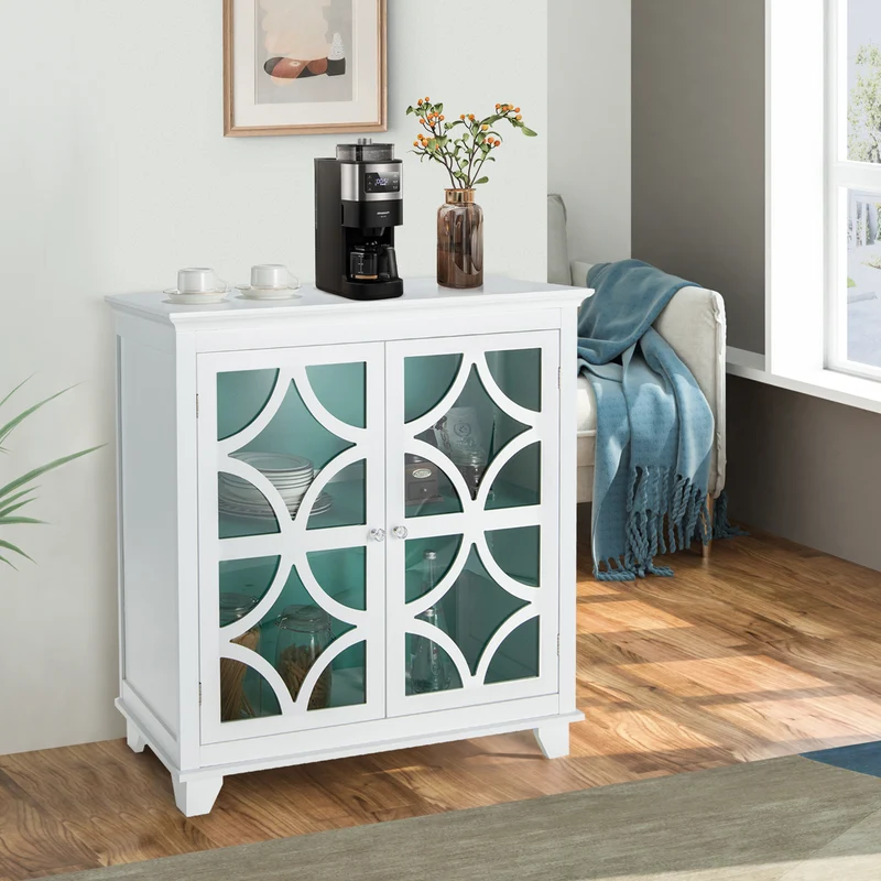 Kitchen Buffet Sideboard, Glass Doors, Green