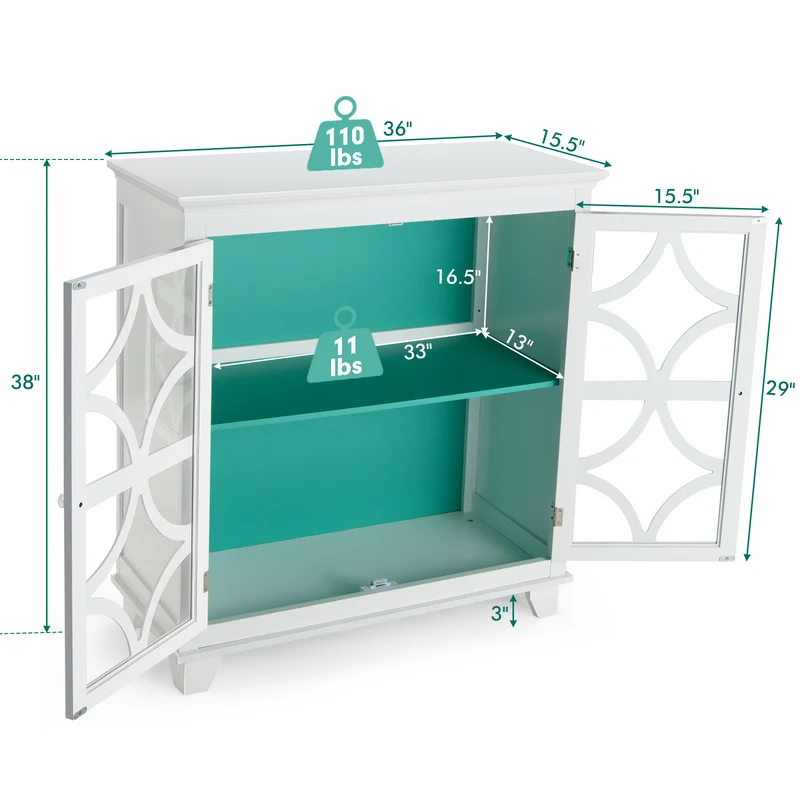 Kitchen Buffet Sideboard, Glass Doors, Green