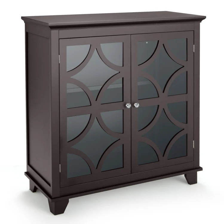 Kitchen Buffet Sideboard With Glass Doors, Brown