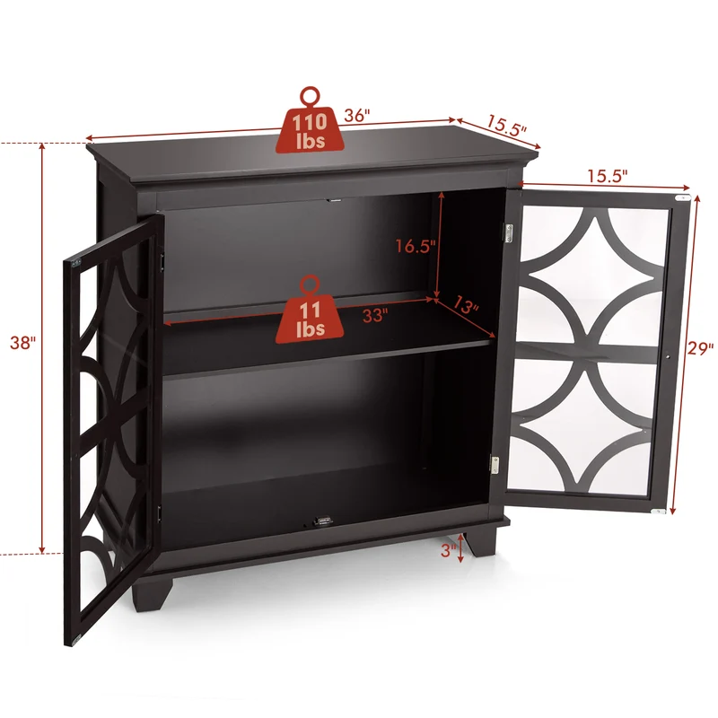 Kitchen Buffet Sideboard With Glass Doors, Brown