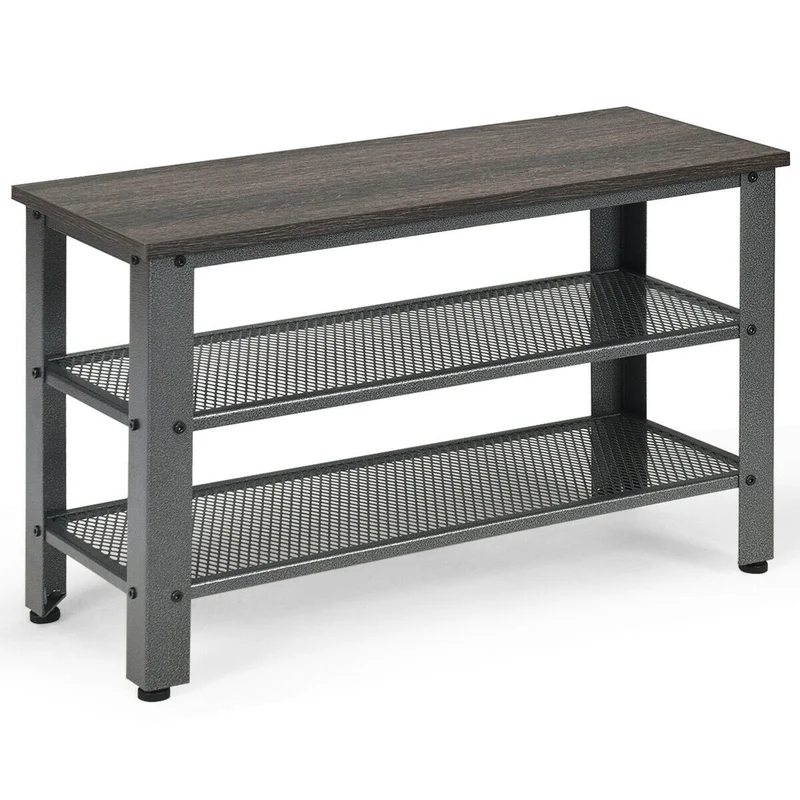 3-Tier Shoe Rack Industrial Bench, Black