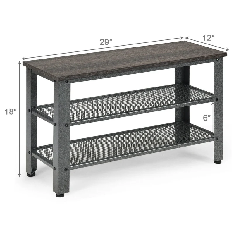 3-Tier Shoe Rack Industrial Bench, Black