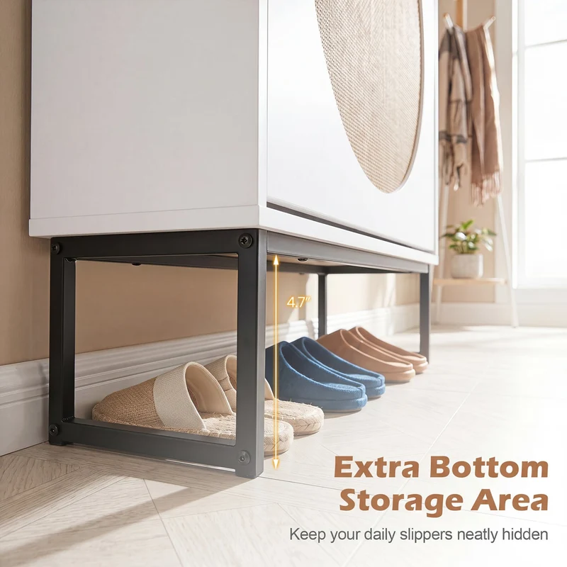 Narrow Shoe Storage Cabinet with 2 Flip Drawers and Adjustable Shelves, White