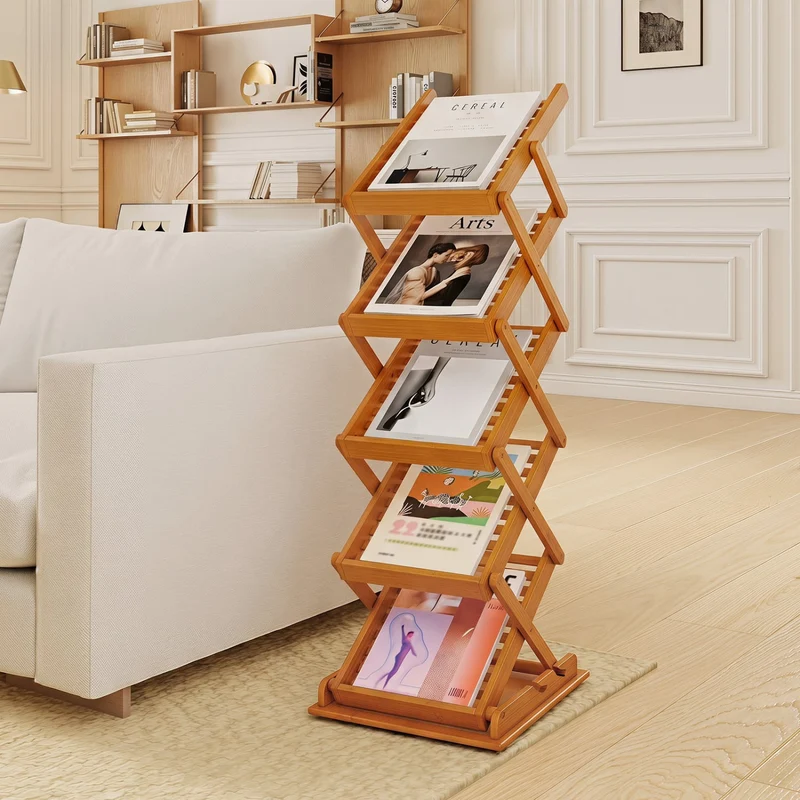 Foldable Bamboo Magazine Rack, 2 Adjustable Positions, Walnut