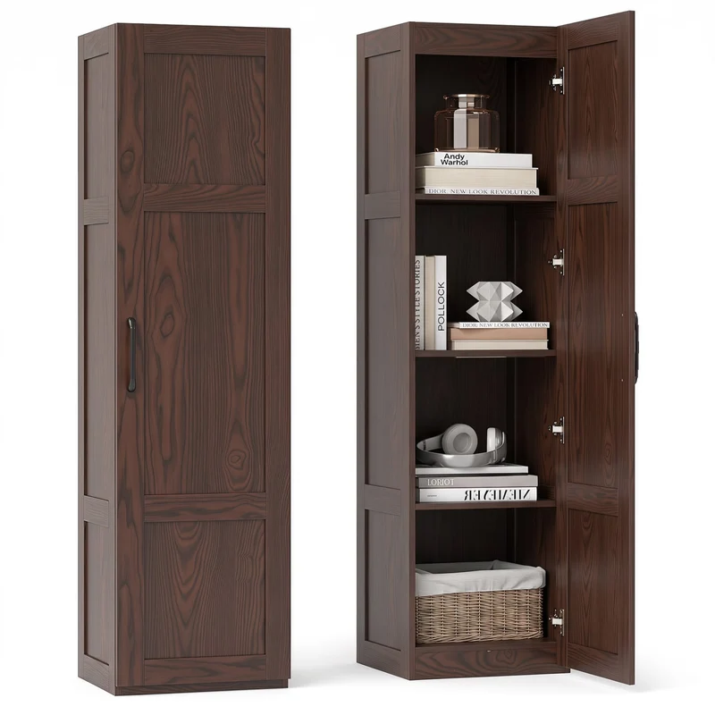 Tall Storage Cabinet, 4 Shelves, for Bathroom Living Room, Brown