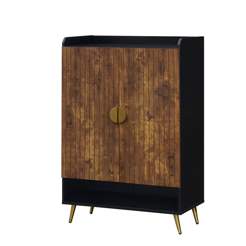 44" Tall Shoe Storage Cabinet, 7-Tier Doors, Adjustable Shelves, Rustic Brown