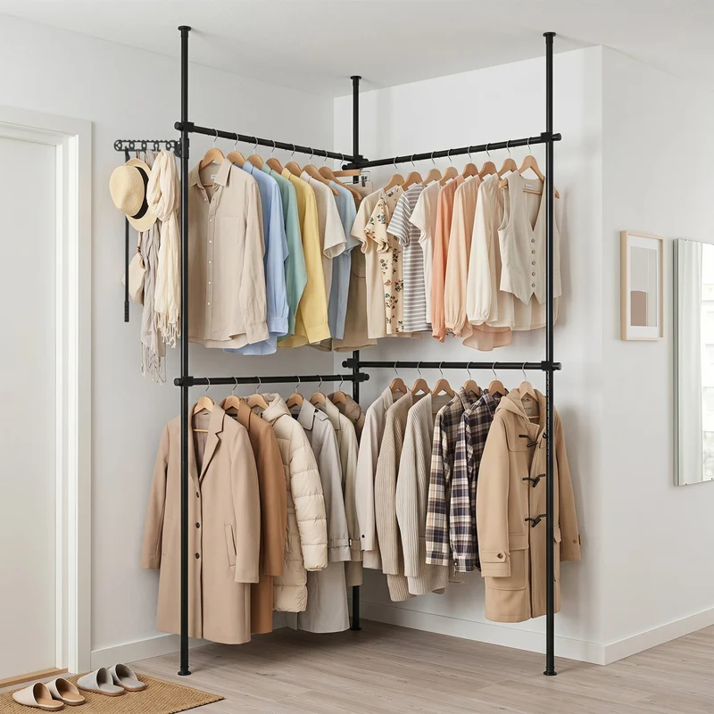 Adjustable Floor to Ceiling Clothes Rack, Black