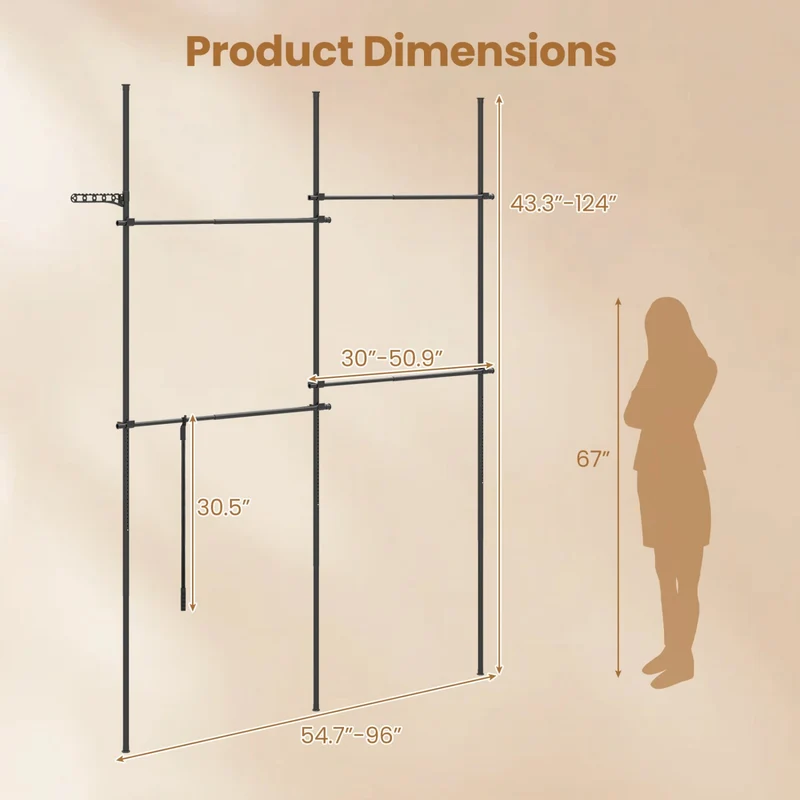 Adjustable Floor to Ceiling Clothes Rack, Black
