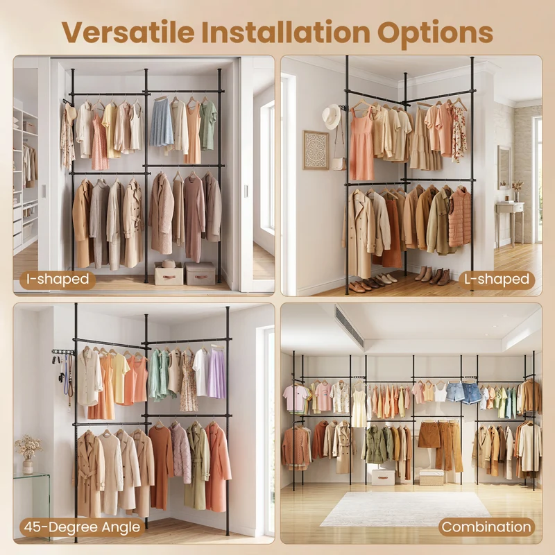 Adjustable Floor to Ceiling Clothes Rack, Black