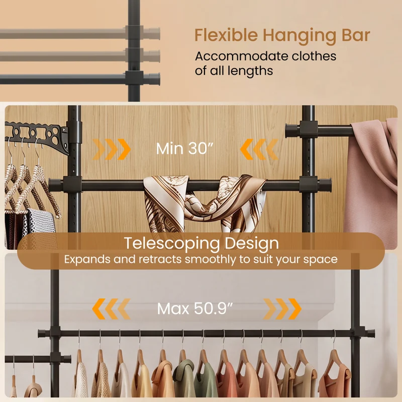 Adjustable Floor to Ceiling Clothes Rack, Black