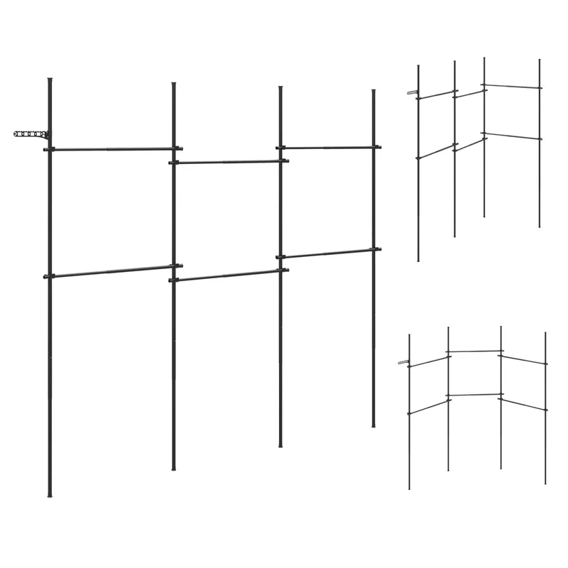 Adjustable Floor to Ceiling Clothes Rack with 6 Hanging Rods, Black