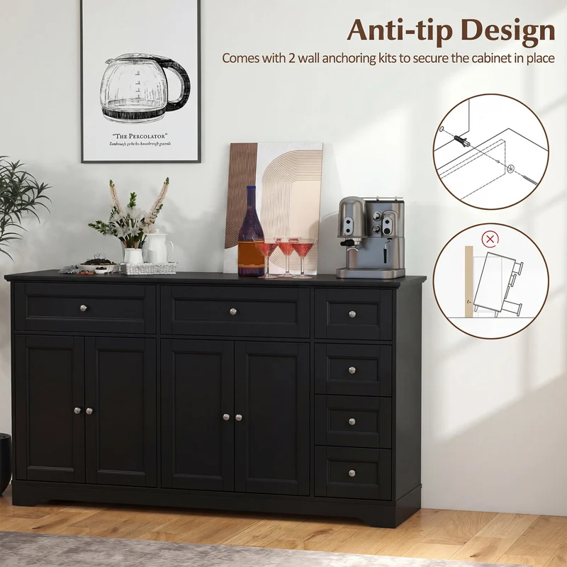 Buffet Sideboard 59" Console Table, Black