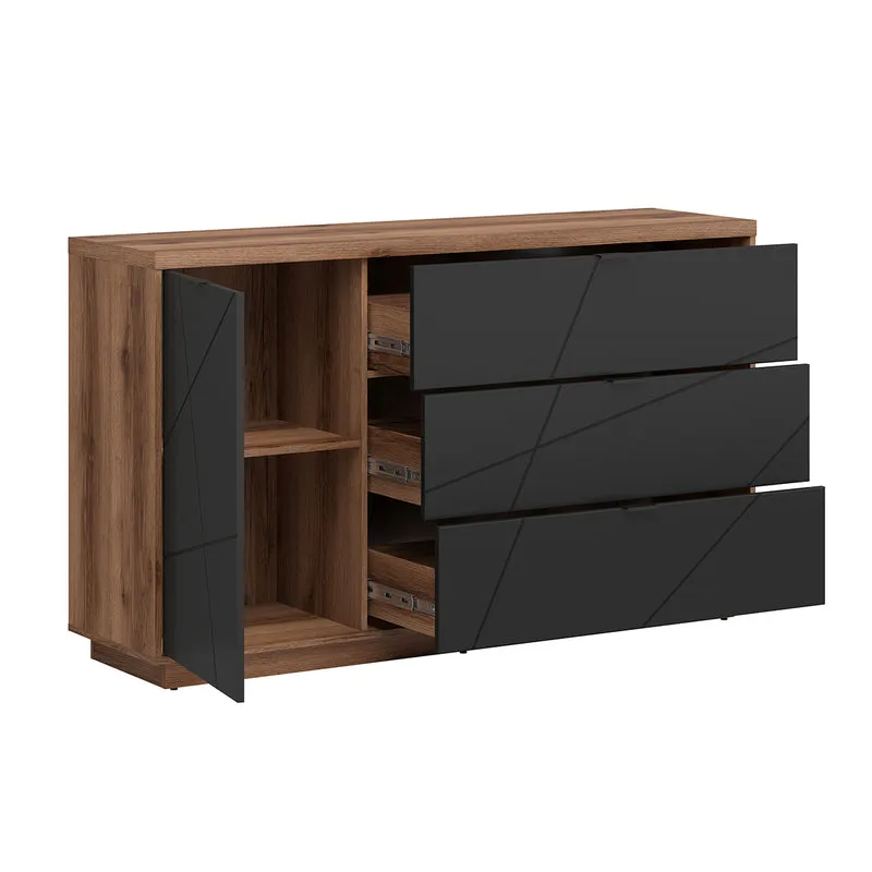 Buffet 3 tiroirs 1 porte Sven Noir et Bois