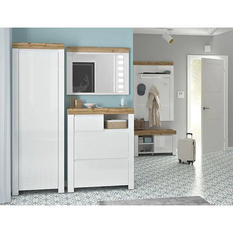 Meuble d'entrée 1 porte Hella Blanc et Bois