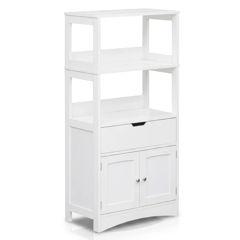 Bathroom Storage Cabinet with Drawer and Open Shelves, White