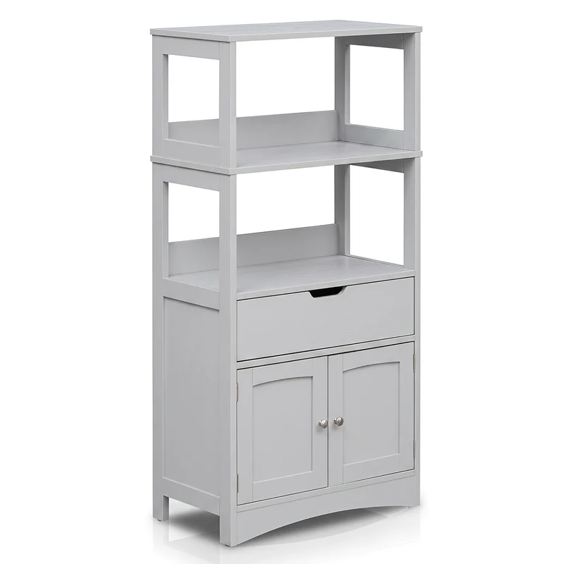 Bathroom Storage Cabinet with Open Shelves and Drawer, Gray