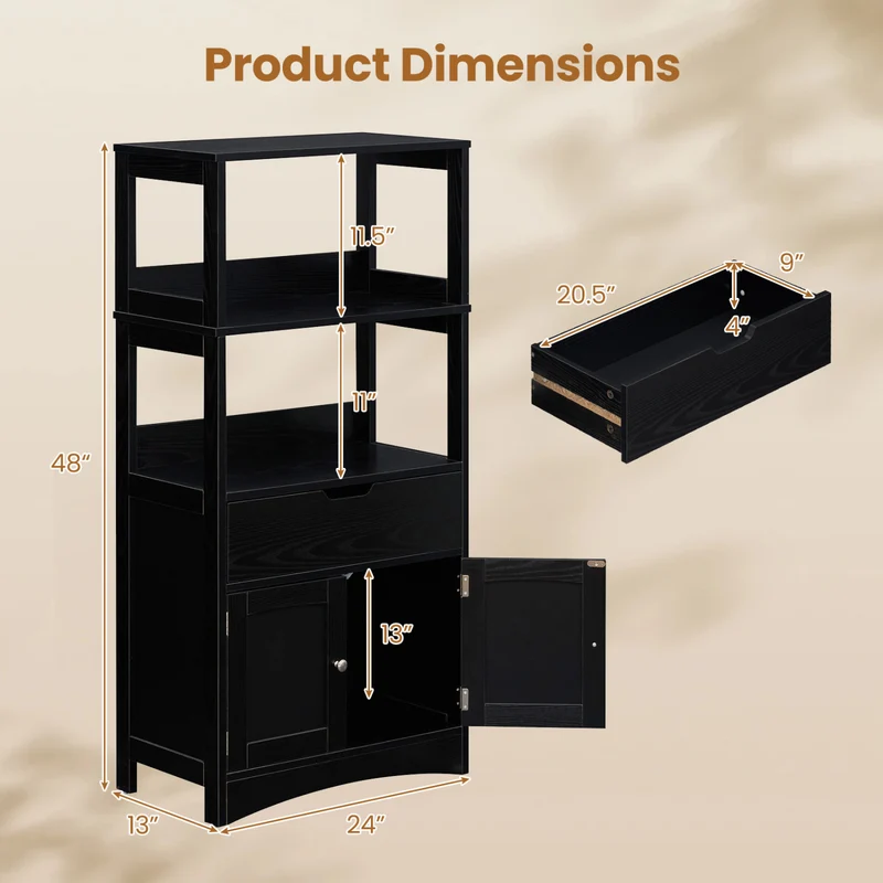 Bathroom Storage Cabinet With Drawer, Black