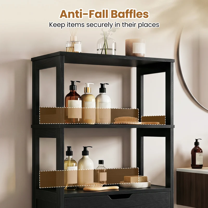 Bathroom Storage Cabinet With Drawer, Black