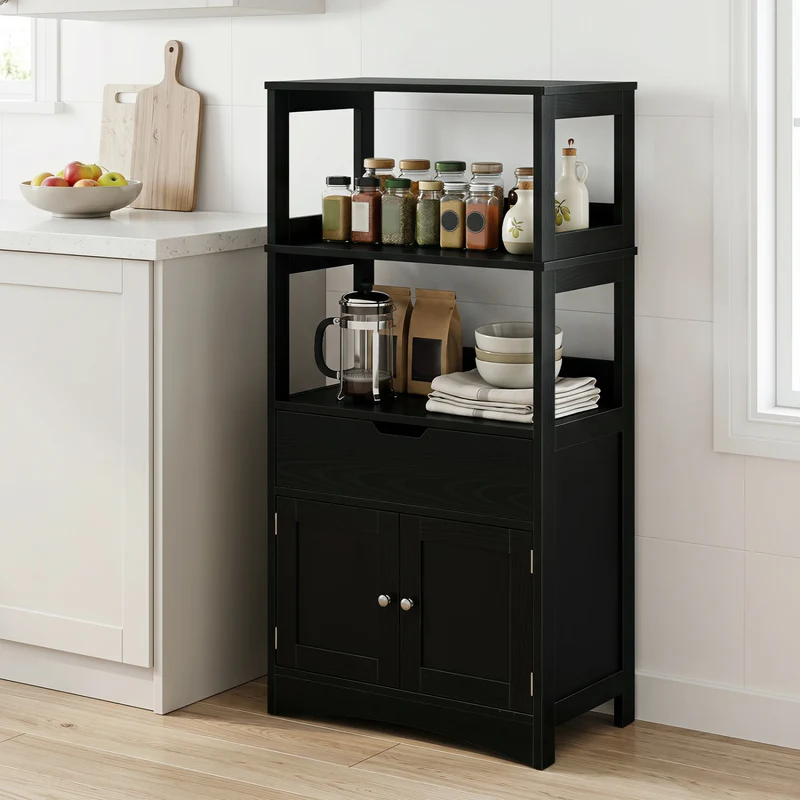 Bathroom Storage Cabinet With Drawer, Black