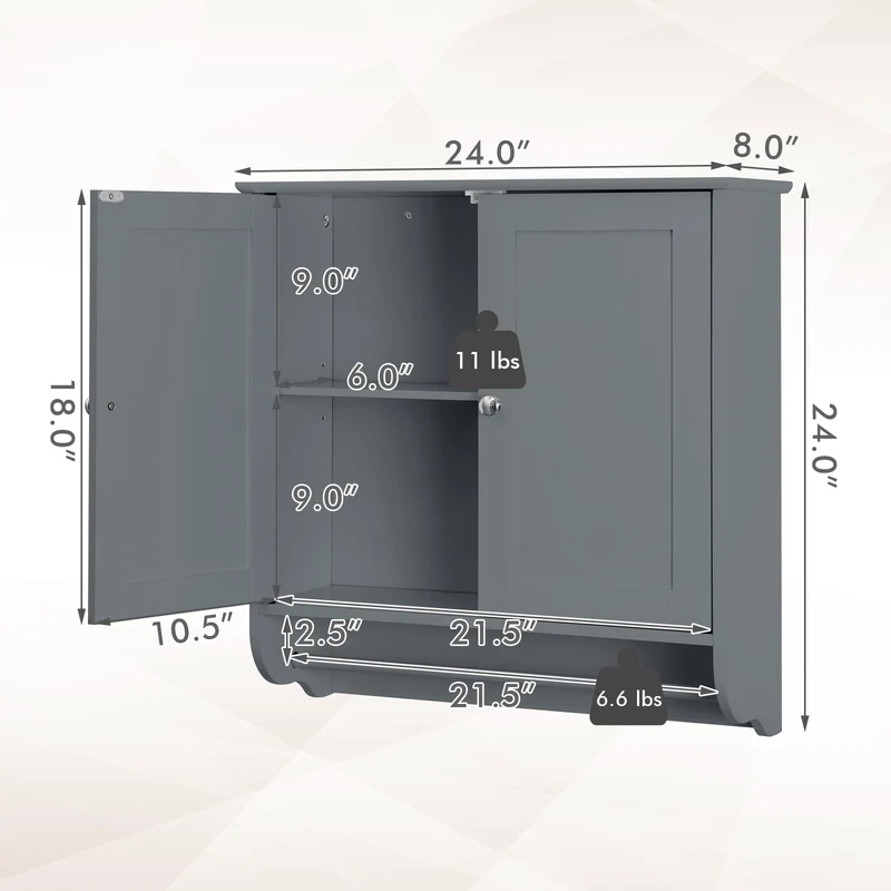 Wall Mounted Bathroom Storage Medicine Cabinet with Towel Bar, Gray
