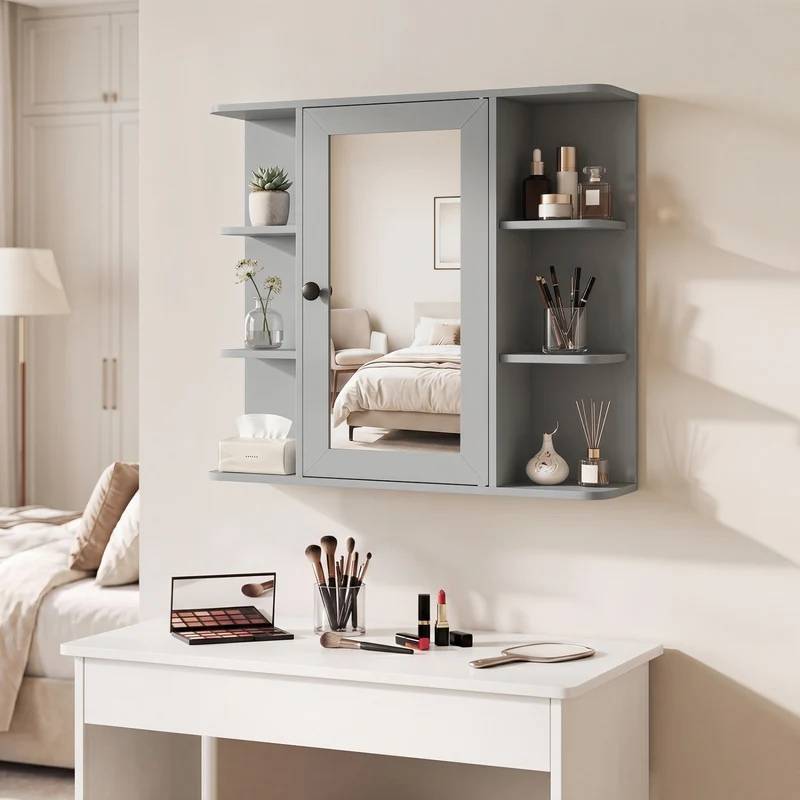 Wall Mounted Medicine Cabinet with Mirror, Gray
