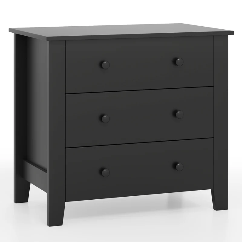 3 Drawer Dresser Chest, Wood Grain, Black