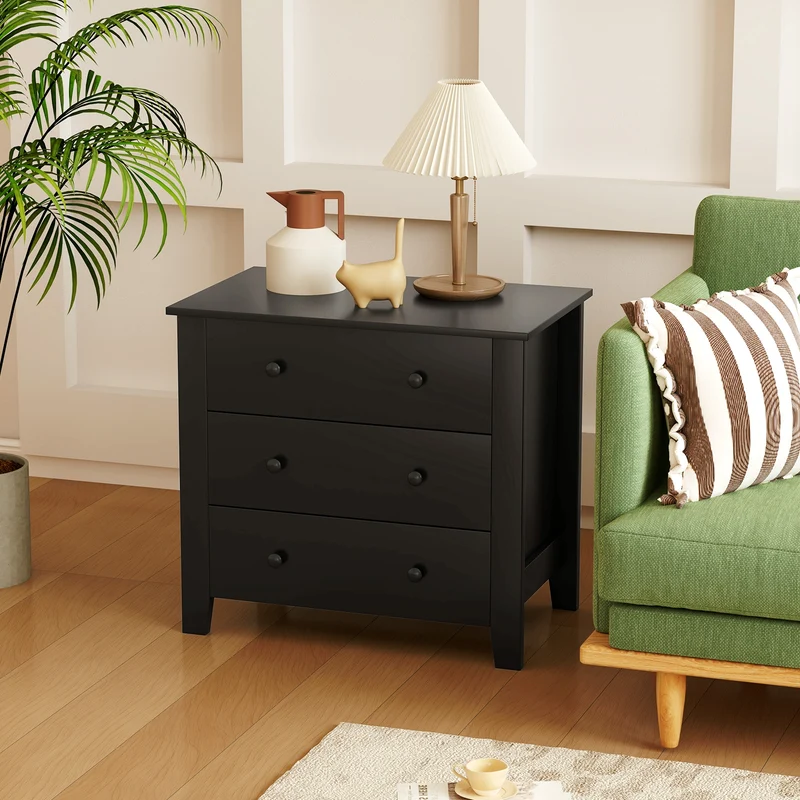 3 Drawer Dresser Chest, Wood Grain, Black
